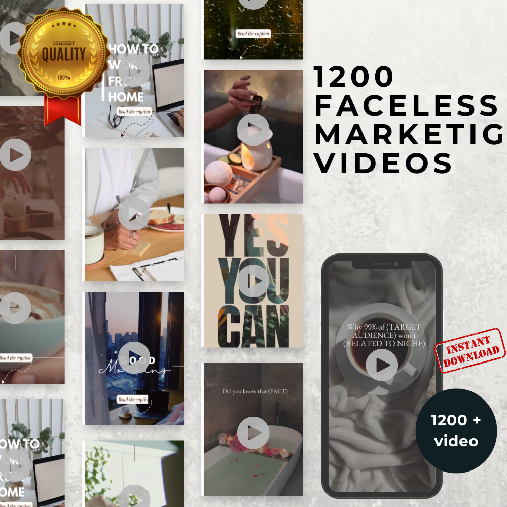 1200+ Faceless Marketing Videos | Master Resell Rights | MRR Faceless Instagram Reels | PLR Digital Products & Faceless Marketing Guide
