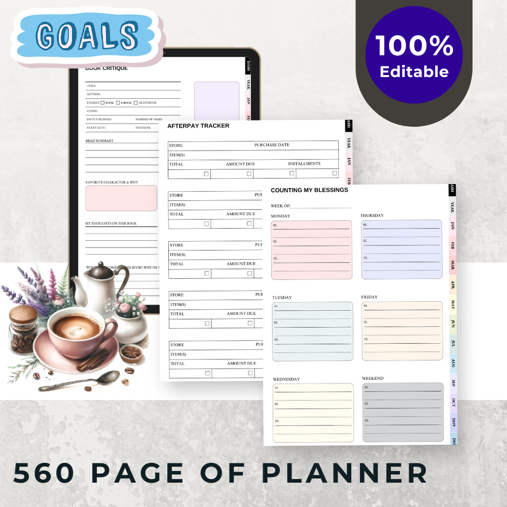 560 Pages Editable Planners, 7000+ Stickers, 100+ Covers (Lifestyle, Productivity, Finance, Wellness, etc.) with Resell Rights